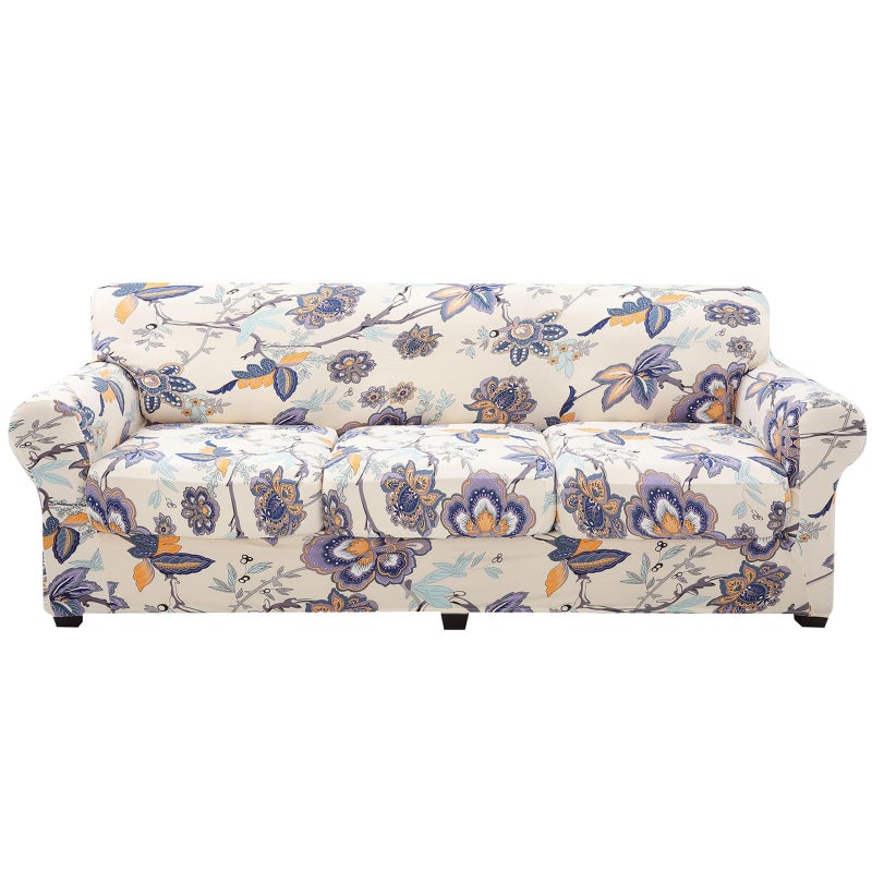 hyha Couch Cover, Floral Pattern, Stretch, Printed, 4 Pieces, Sofa Slipcovers, for 3 Separate Cushion Couch, Washable Furniture Protector for Dogs(Sofa, Vintage Flower) - Image 1